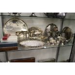 A quantity of plated items, pewter tankards etc.