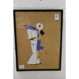 A small Art Deco gouache of a sailor and girl.