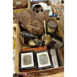 Miscellaneous collectables to include a pair of early photographs, carved hardwood plaques etc.