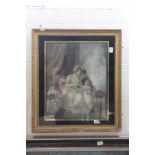 An 18th century French engraving depicting a mother and young children, in a verre eglomise frame.