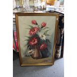 A still life of flowers in a jug, oil on canvas.