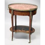 Topolino, Italy, a good king wood, ormolu and marquetry oval occasional table with rouge marble