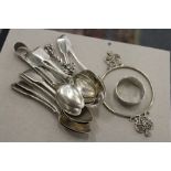 A quantity of silver teaspoons and other small items of silver ware to include pair of sugar nips