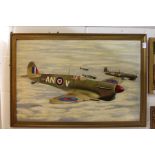 Squadron of Spitfires oil on board.