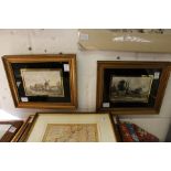 A small pair of colour engravings in verre eglomise frames.