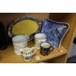Lustre mug, blue and white dish and other 19th century china.