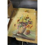 Roger Collin, a still life of flowers in a vase, oil on hardboard, a pair, unframed