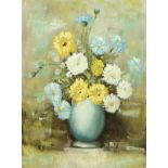 S. Barton, (20th century), a still life of flowers in a blue vase, oil on canvas, signed 16" x