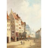 Petitjean (19th century) French, A pair of scenes of French cities, oil on oak panel, signed, 12.