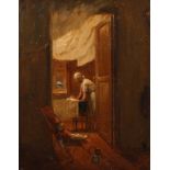 20th century Russian school interior scene with mother and child, oil on canvas, signed in