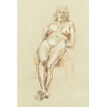 Peter Collins, a seated nude, chalk and charcoal, 14"x9". Provenance: Collins Studio Sale.