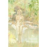 Zorad, 20th century Hungarian school, study of a female bathing outdoors, watercolour, signed, 13"