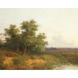 Attributed to Willem Vester (1824-1895) Dutch. 'Summer Meadows', oil on oak panel, 6.5" x 8.5".