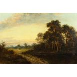 Daniel Sherrin (1869-1940) British. A country landscape at dusk, oil on canvas, signed, 20" x 30".
