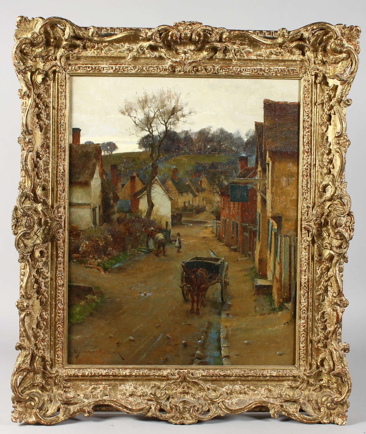 William Teulon Blandford Fletcher (1858-1936) British, A donkey and cart in a village road with - Image 2 of 4