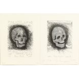 Damien Hirst, (B. 1965), two skull etchings, housed in the same frame, entitled for the love of