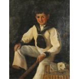 19th century English school. Portrait of a boy in a sailor uniform, oil on canvas, signed