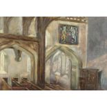 E. C. Jupe (20th century) British. 'Thursley Church Interior', oil on canvas, signed, 18" x 26".