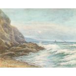 George Henry Jenkins (1843-1914) British. Coastal Scene at Sunset, Watercolour, Signed, 11" x 14.