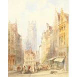 William Callow (1812-1908) British. 'Staen Street Bruges 1899', a Busy Continental Street Scene,