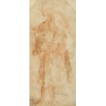 Old master drawing, a chalk drawing of a wayfarer, 8.5" x 4".
