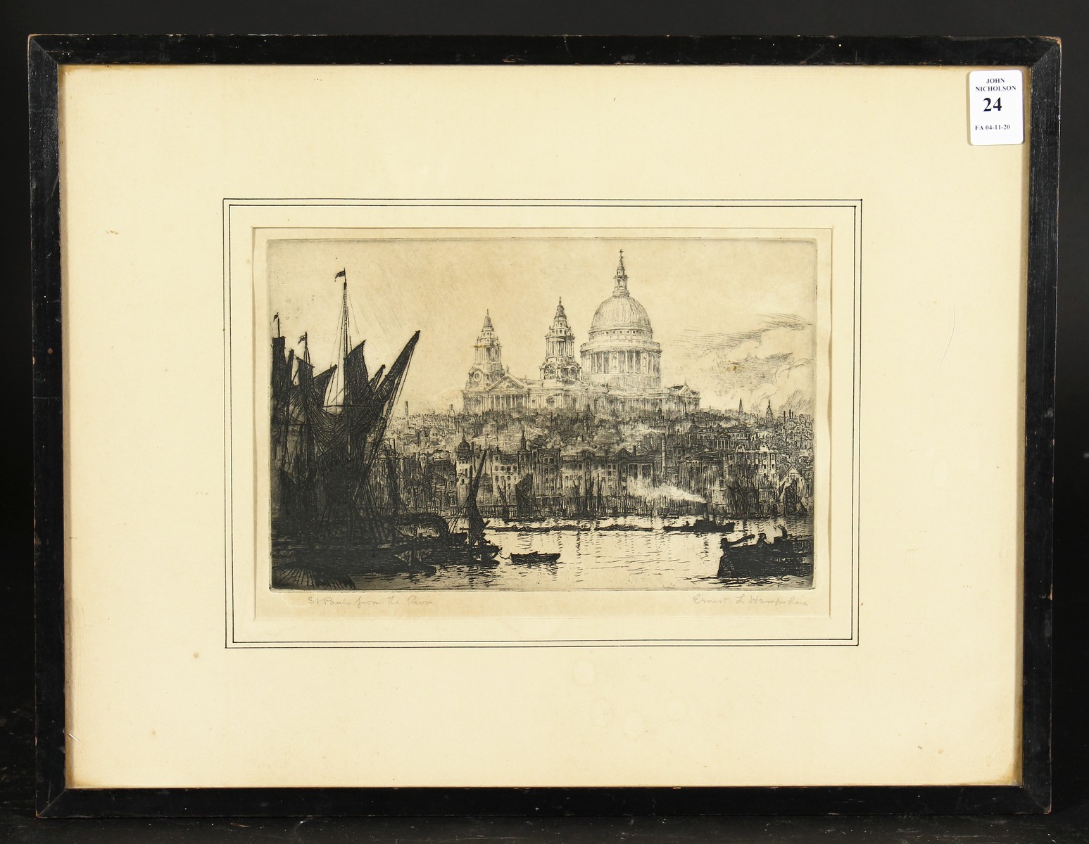 Ernest Llewellyn Hampshire (1882-1944) British, 'Saint Paul's from the River', etching, signed and - Image 2 of 5