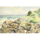 W. Cecil Dunford (1885-1969) British, view of a rocky coastline with breaking waves, watercolour,