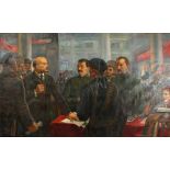 20th Century Russian School. A Scene of Lenin Commanding his Officers with a Clerk taking Notes, Oil