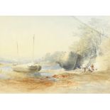 William Williams of Plymouth (1808-1895). Mending the Boats, Watercolour, Signed, 7" x 10".