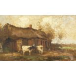 Willem George Fredrick Jansen (1871-1949) Dutch, cattle and figures outside farm buildings, oil on