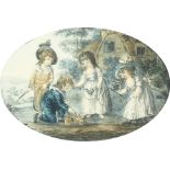 A pair of 19th Century prints of children playing, in verre eglomise frames, 8" x 10".
