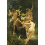 After William Adolphe Bouguereau, 20th Century European School. A Satyr Surrounded by Four Nymphs at