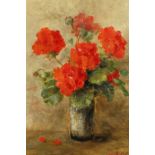 Continental school, 20th century, A still life of poppies in a vase, oil on board, indistinctly