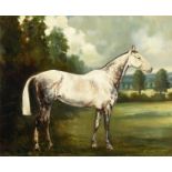 J. Crawford Wood (Early 20th century) British, a grey horse in an extensive landscape, oil on