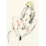 Peter Collins, A seated nude, ink and watercolour, 12"x8.5". Provenance: Collins Studio Sale.