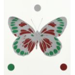 Damien Hirst, (B. 1965), metallic butterfly, framed print, signed in pencil, Ed.76/150, dimensions
