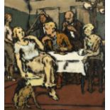 Charles W. Fleiss (1899-1956) German/British, 'In the Pub', A scene of figures in an interior, oil
