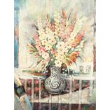 L. Sean (20th century), a still life of mixed flowers in a vase, oil on canvas, signed, 40" x 30".