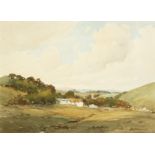 F. Morris, 'Stoke-in-Teignhead', a view of farm buildings in a landscape, watercolour, signed, 10" x