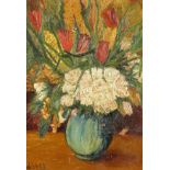 Webber (20th century), a still life of mixed flowers in a jug, oil on canvas, signed 22" x 16".