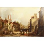 19th Century English School. A Busy Street Scene with Figures Conversing, Oil on Canvas,