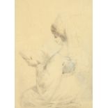 19th century, a study of a seated female figure, pencil, 10" x 8".