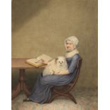 Adam Buck (1759-1833) Irish, study of a seated lady with her dog, watercolour, signed and dated