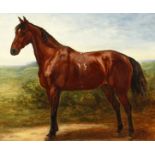 H. Pecont? (19th century), Study of a chestnut horse and a landscape, oil on board,