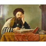 Early 20th century, A Jewish scholar at his desk, oil on canvas, signed in Hebrew, 24"x30".