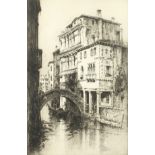 Andrew Affleck (1869-1935) British, Gondola on a Venetian Canal, etching, signed in pencil, 22"