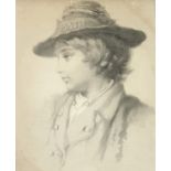 A 19th century print of a Female in a hat, 15" x 12".