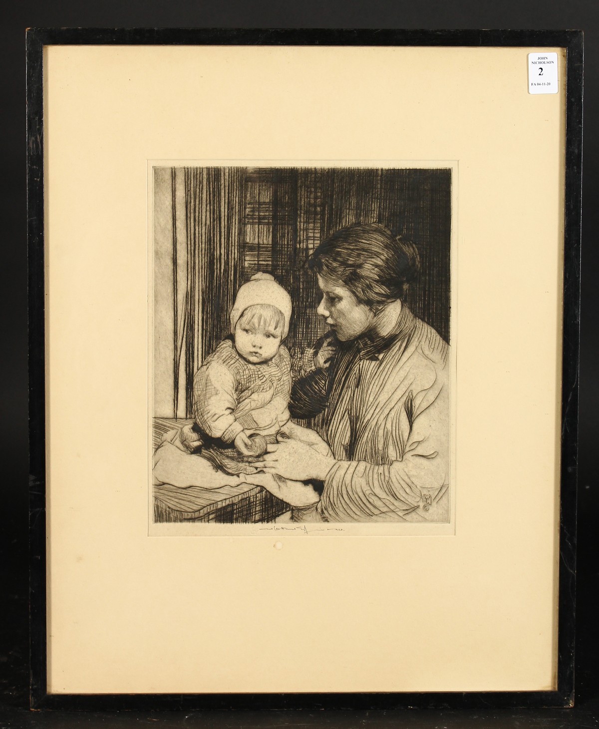 William Lee Hankey (1869-1952) British. Mother and Child, Etching, Signed in Pencil. 11" x 9". - Image 2 of 5