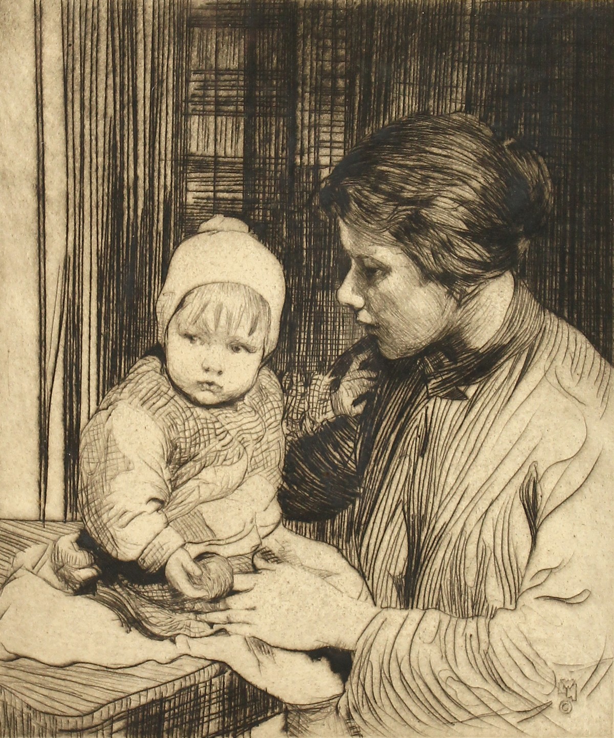 William Lee Hankey (1869-1952) British. Mother and Child, Etching, Signed in Pencil. 11" x 9".