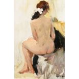 Vladimir Gusev (b.1957) Russian, 'Nude', signed oil on canvas, 12.5" x 8.5", 33x22cm.